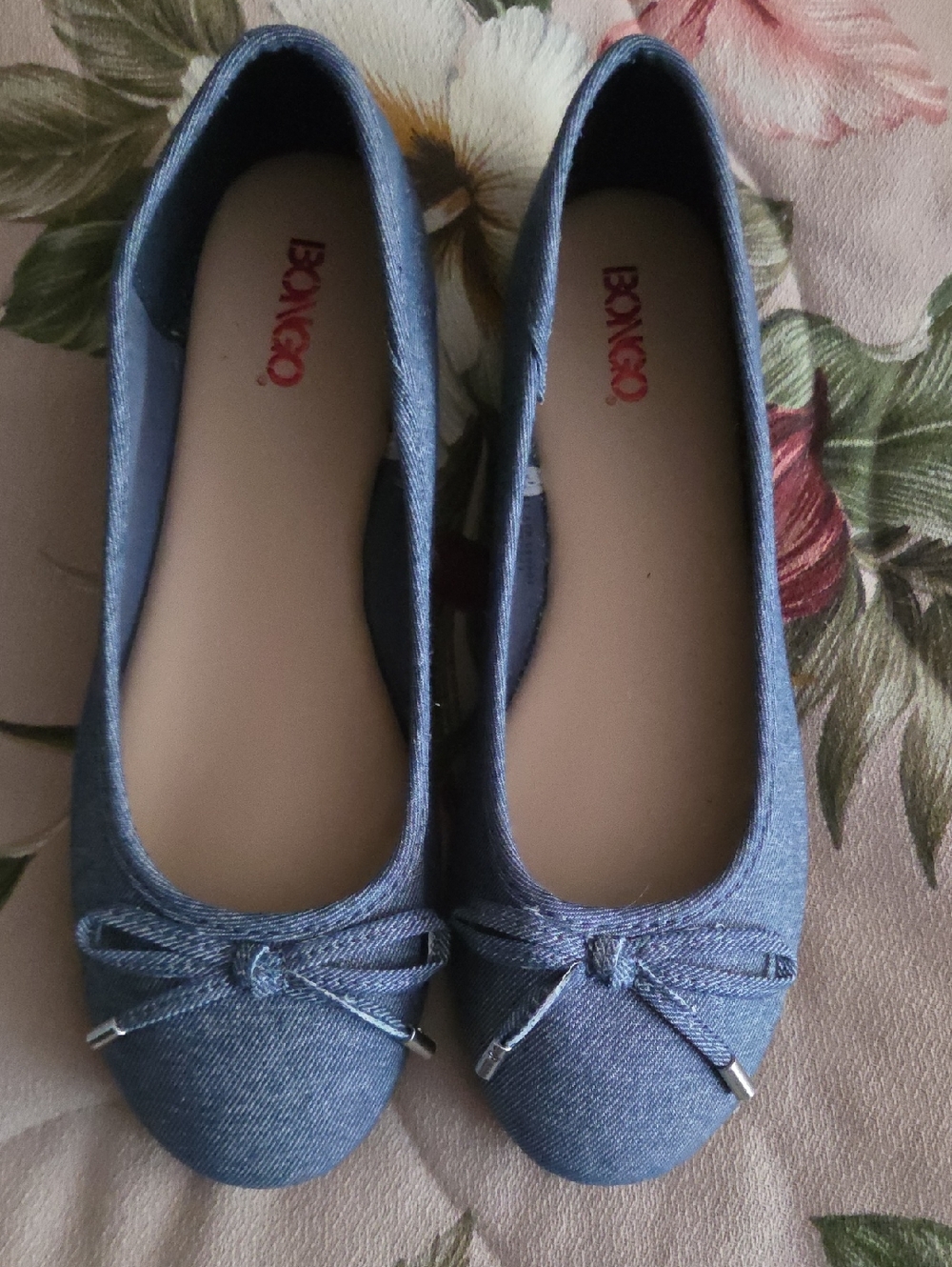 BONGO Blue Denim Ballet Flats with Bow Trim